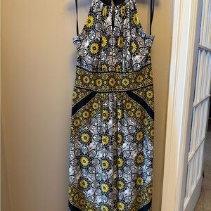 London Style Floral Maxi Dress - Black, Yellow, White